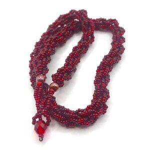 Blood Red Multi Strand Twist Seed Bead Necklace